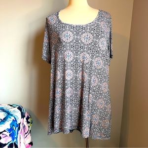 philosophy 1X Multicolor Blue Floral Short Sleeve Tunic Top
